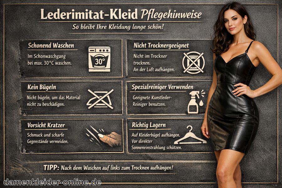 Pflegehinweise für langlebige Kleidung - Lederimitat Kleid Damen