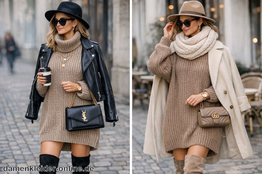Trendige Kombinationen und Accessoires - Oversize Strickkleid Damen