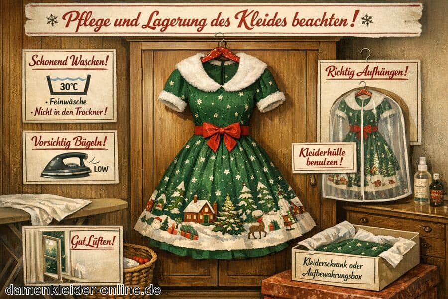 Pflege und Lagerung des Kleides beachten - Retro Weihnachtskleid