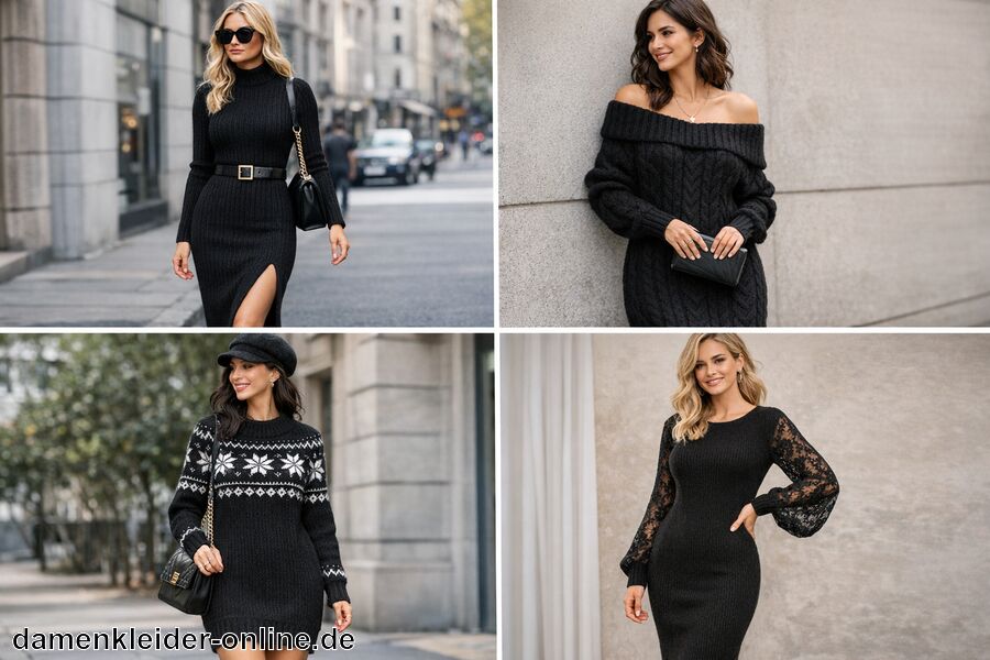 Trends und Muster bei Strickmode - Schwarzes Strickkleid