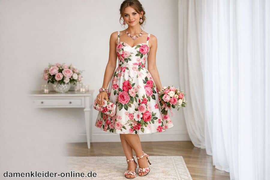 Accessoires passend zum Blumenmuster wählen - Cocktailkleid Blumenmuster