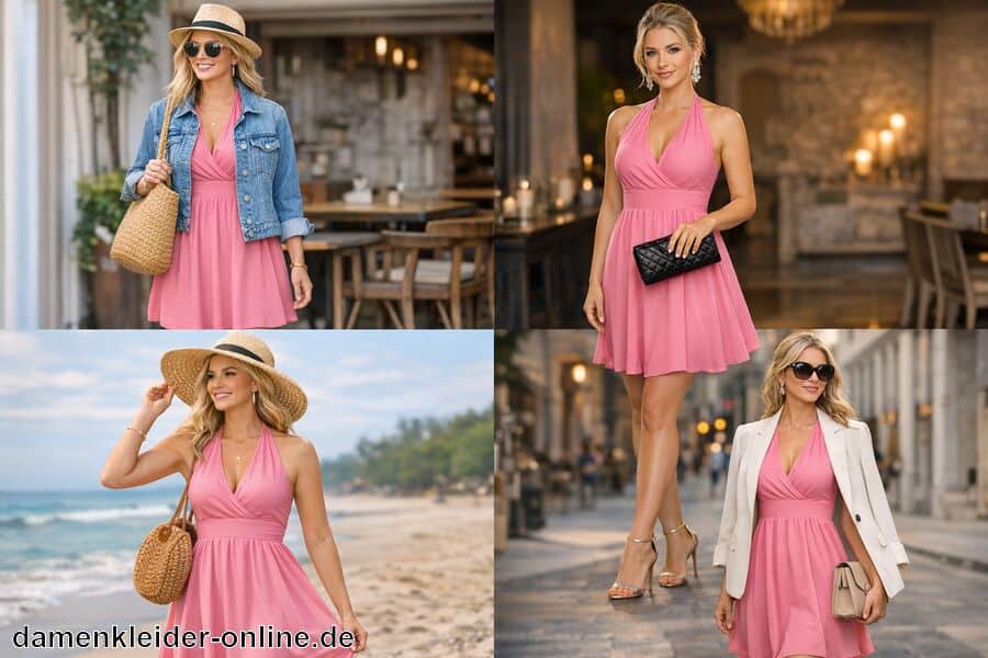 Vielseitig kombinierbar für verschiedene Styles - Rosa Neckholder Kleid