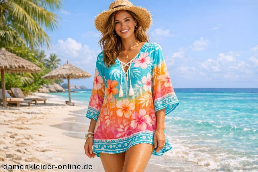 Farben und Muster für Sommerstimmung wählen - Tunika Strandkleid Damen