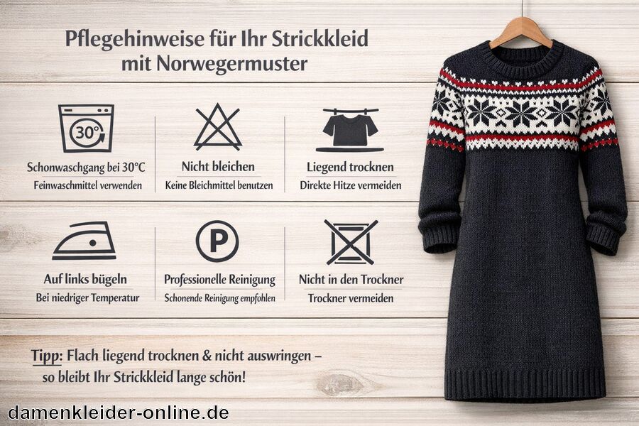 Pflegehinweise für langlebige Tragequalität - Strickkleid mit Norwegermuster
