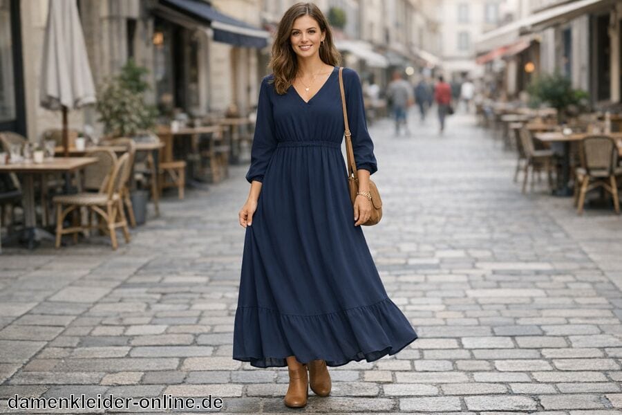 Pflegeleichtes Material für Alltag - Langarm Kleid Maxi