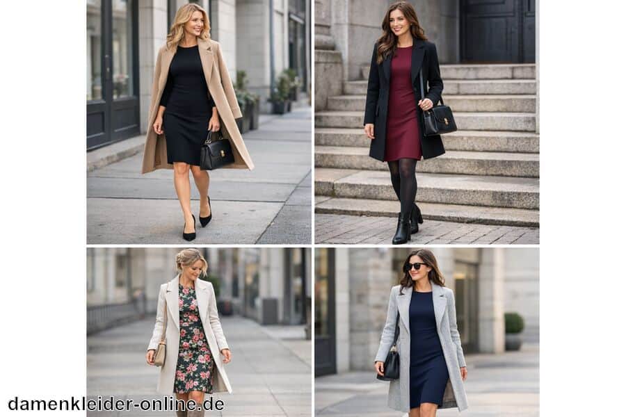 Kombinationen mit Mantel und Schuhwerk - Langarm Kleider knielang