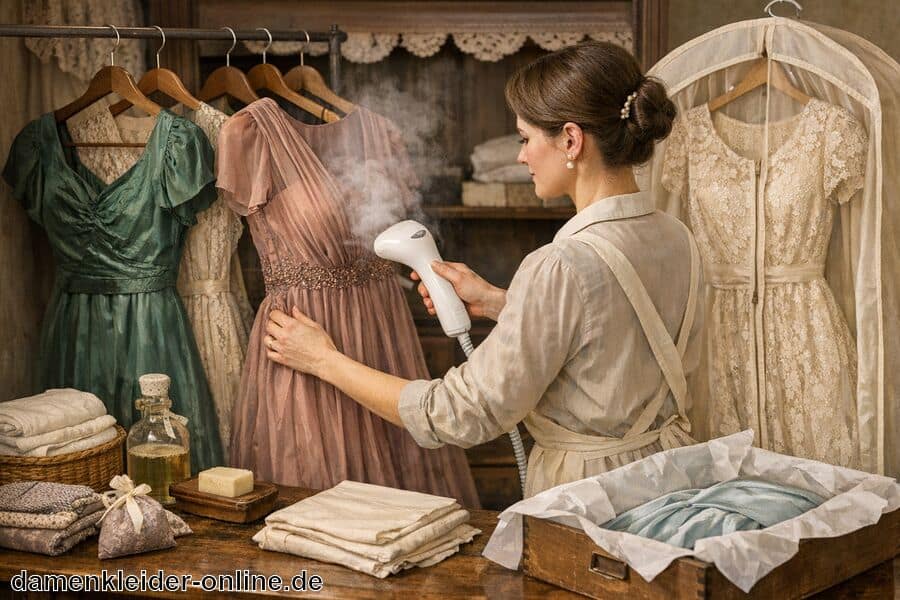 Pflege und Aufbewahrung langweiliger Stoffe beachten - Abendkleider lang Vintage