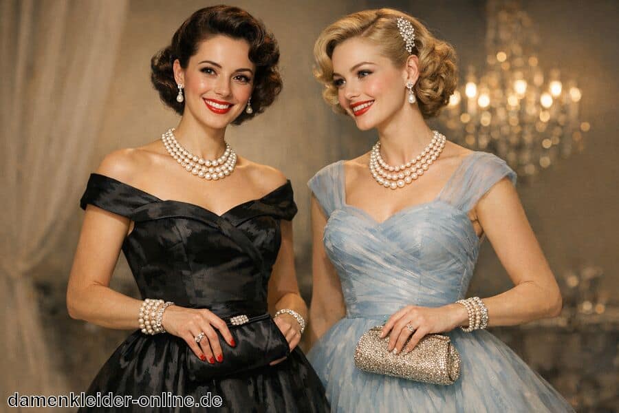 Gezielte Accessoires wie Perlenketten und Armbänder - Abendkleider 50er Stil