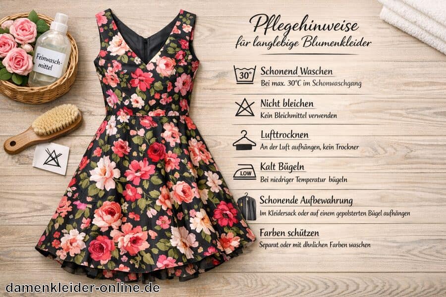Pflegehinweise für langlebige Blumenkleider - Cocktailkleid Blumenmuster