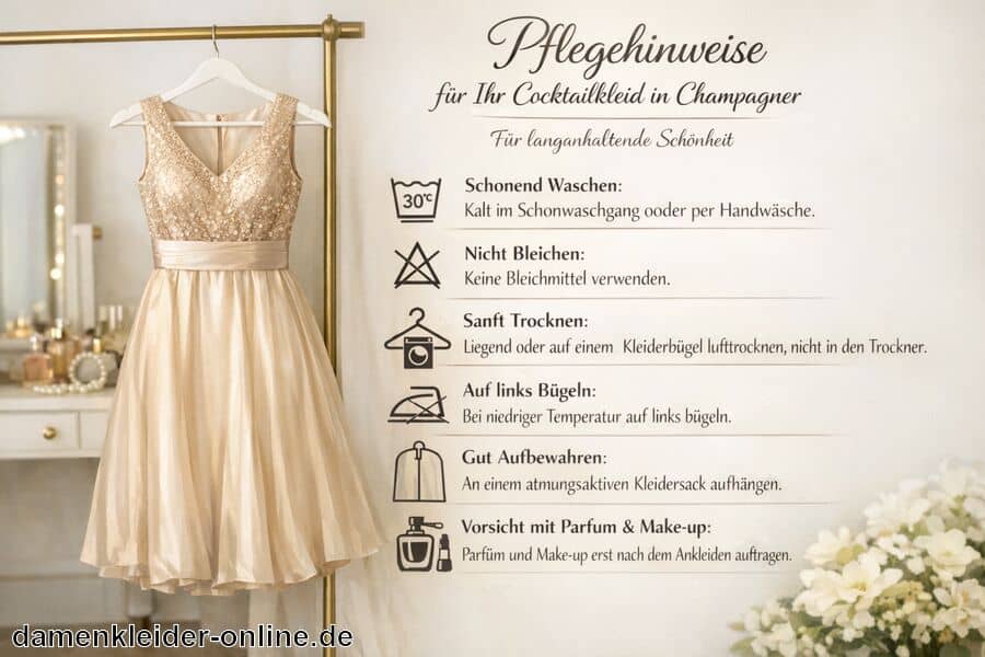 Pflegehinweise für langanhaltende Schönheit - Cocktailkleid Champagner
