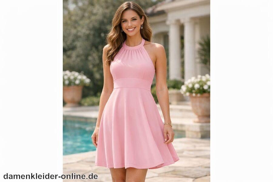 Pflegeleicht und langlebige Qualität - Rosa Neckholder Kleid